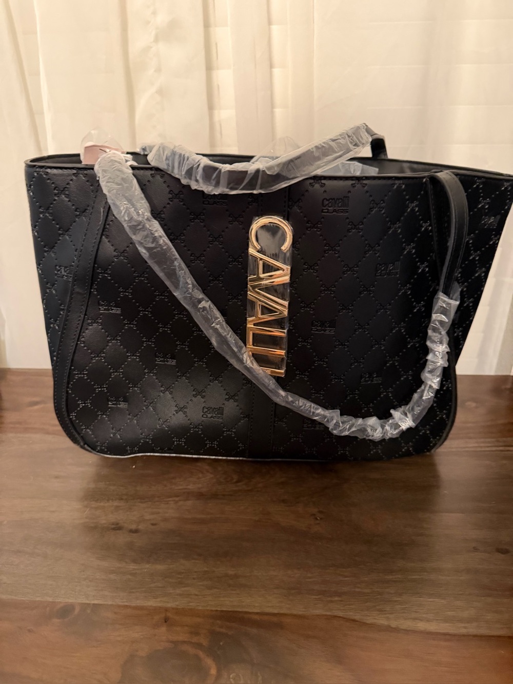 Cavalli class black quilted xl tote bag/purse nwt
